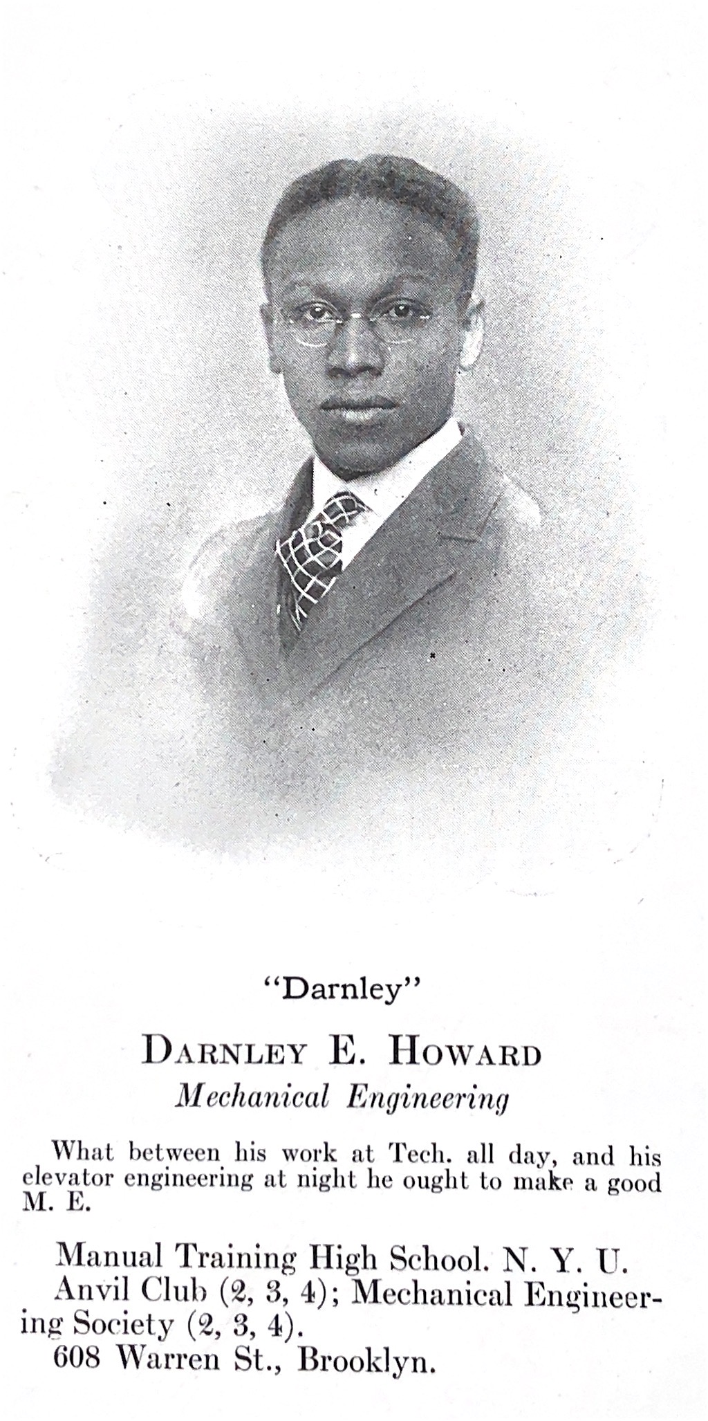 Darnley E. Howard Yearbook Picture. From Polywog 1920